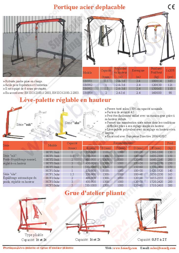 Portique, Lève-palette & Grue d'atelier pliante
