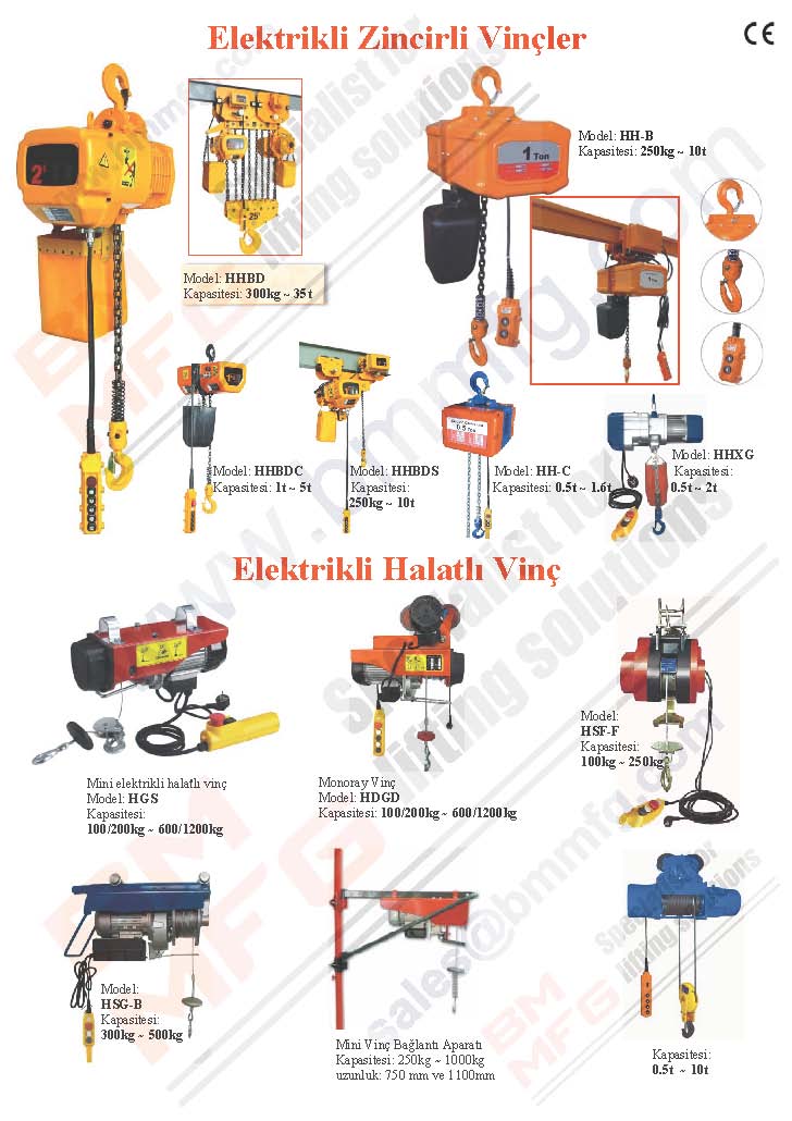 Elektrikli Zincirli Vinçler ve Elektrikli Halatlı Vinç